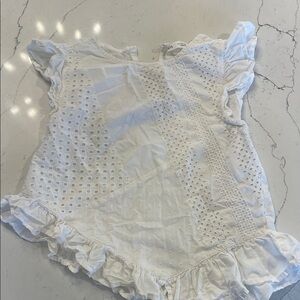 Zara White Ruffle Eyelet Blouse